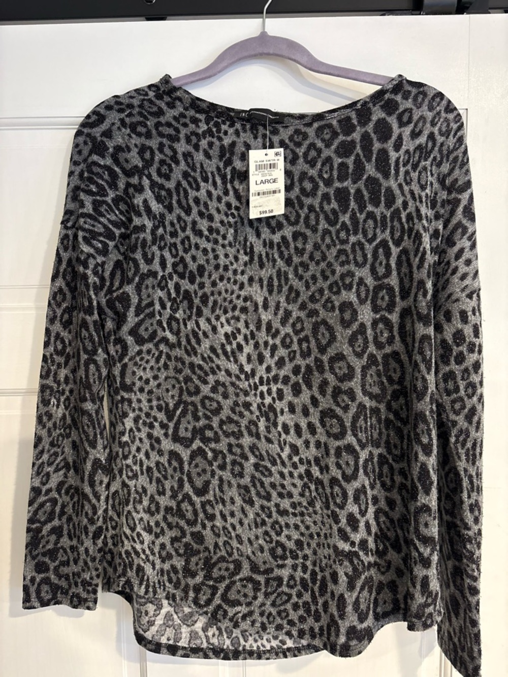 Women's INC Gray Leopard Print Long-Sleeve Top